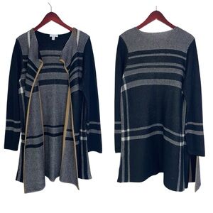Charter club open front cardigan sweater plaid knit black womens medium